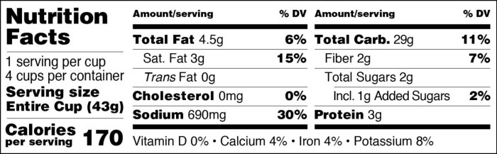 Nutrition facts for mashed potatoes